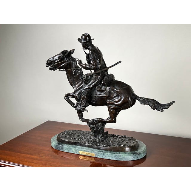 American 1970s After Frederick Remington “Trooper of the Plains” Lost Wax Bronze Sculpture 1909 For Sale - Image 3 of 10