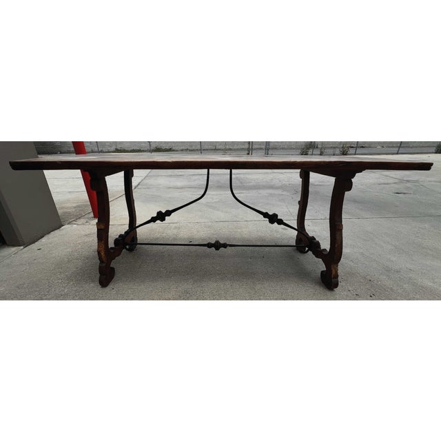 19th-Century Spanish Baroque Style Trestle Work Table / Dining Table For Sale - Image 14 of 18