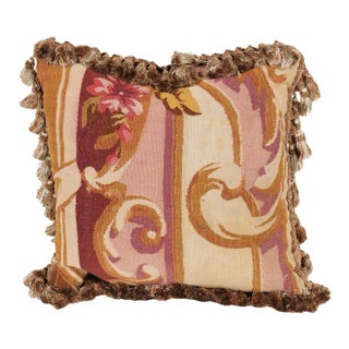 French 19th Century Aubusson Tapestry Pillow with Tassels For Sale