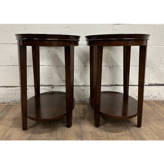 Vintage Kincaid Elise Glass Top Two Tier Oval Transitional Style Side Tables For Sale - Image 9 of 15