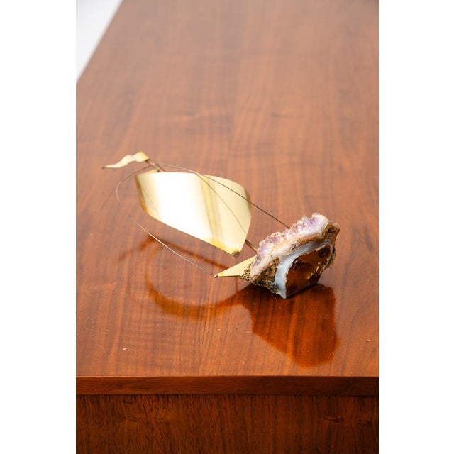Metal Mid Century Modern Original Art Boat Sculpture Stone Geode Sailboat Vintage MCM For Sale - Image 7 of 12