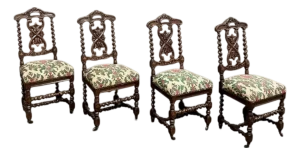 Set of Four 19th Century Renaissance Revival Louis XIII Style Barley Twist Side Chairs in Solid Oak
