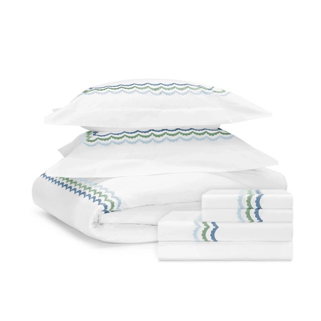 Celerie Kemble + Hamburg House Whimsical Blue & Green Scallop Twin Bedding Set For Sale - Image 10 of 10