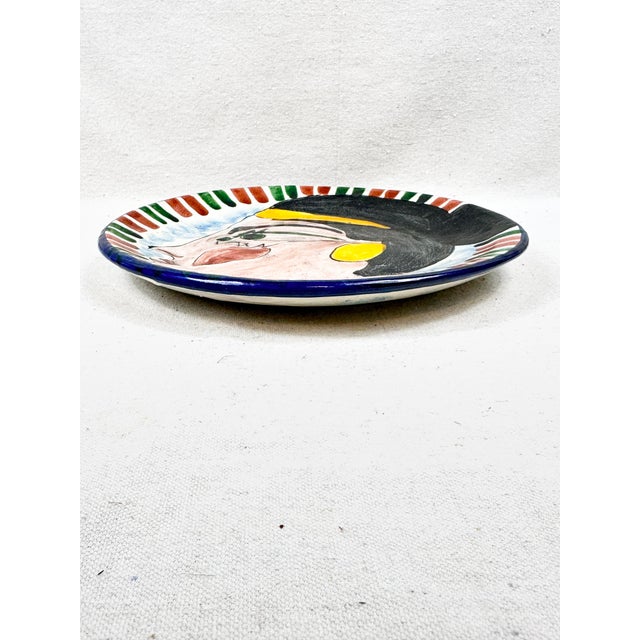 Ceramic Mid-Century Style Postmodern Cubist Face Terracotta Glazed Decorative Plate For Sale - Image 7 of 8