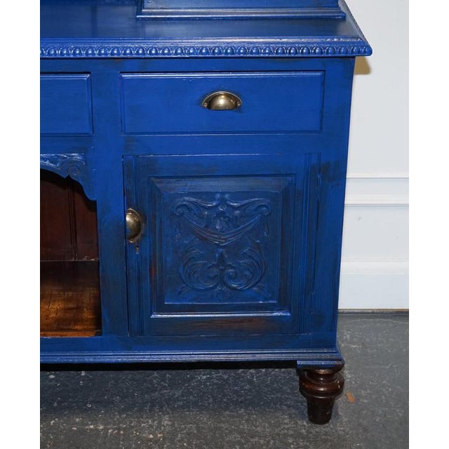 Antique Victorian Vibrant Blue Hand-Painted Kitchen Cupboard For Sale - Image 10 of 18