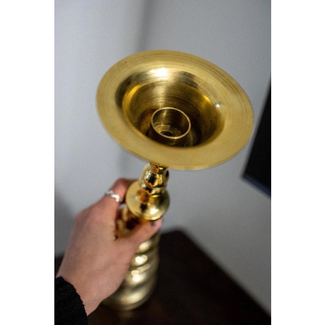 Early 21st Century Large Brass Floor Candlestick For Sale - Image 4 of 5