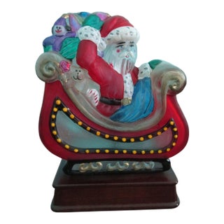 1990s Old World Christmas Santa in Sleigh Lamp 10th Anniversary Edition Hand Painted Retired For Sale