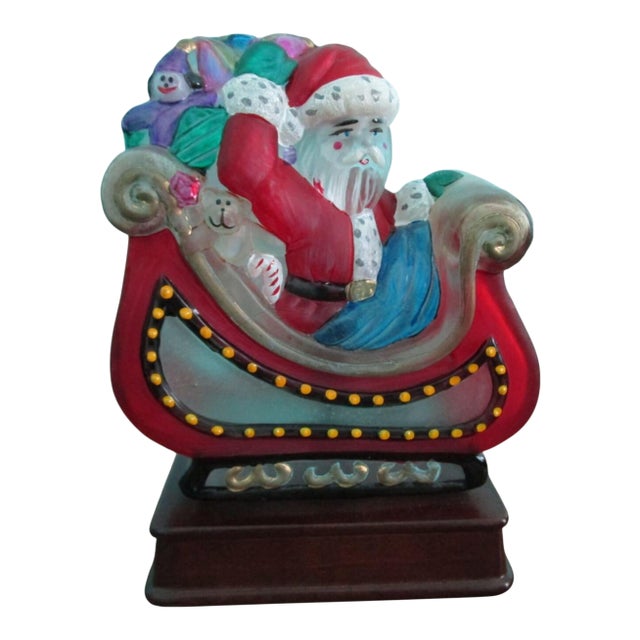 1990s Old World Christmas Santa in Sleigh Lamp 10th Anniversary Edition Hand Painted Retired For Sale