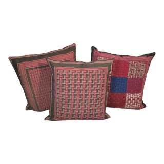 Collection of 19Thc Basket Weave Ticking Pillows -3 For Sale