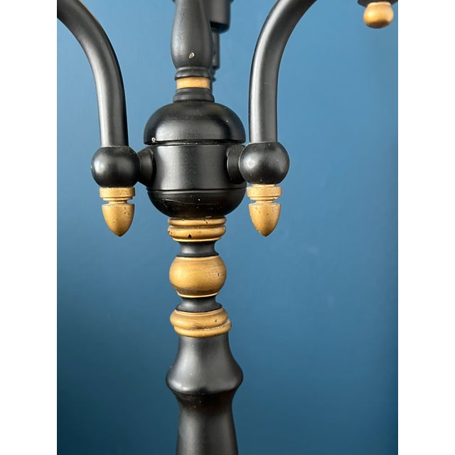 Black Vintage Bouillotte Table Lamp — Black Tole & Gilt Metal, Three-Light French Style, Circa 1970s For Sale - Image 8 of 18