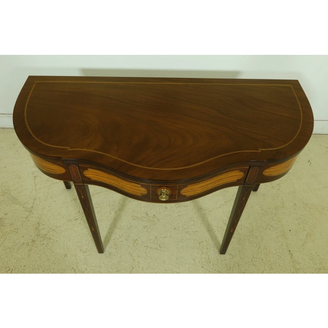 Traditional Kindel Winterthur Highly Inlaid Mahogany 1 Drawer Console Table For Sale - Image 3 of 13