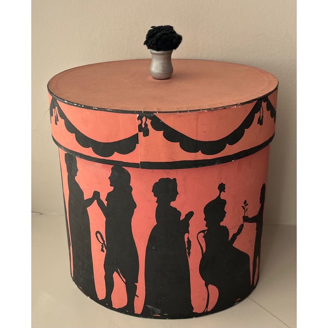 Paper Vintage Oval Wallpaper Box by Atelier of Hudson, New York With Black Regency Silhouettes on a Pink Ground For Sale - Image 7 of 18