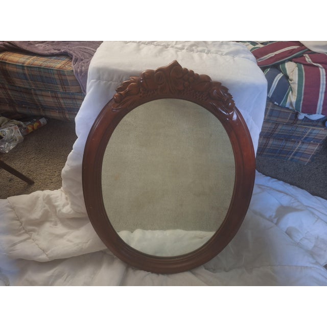 Victorian Oval Mahogany Victorian Mirror With Carved Crest For Sale - Image 3 of 3