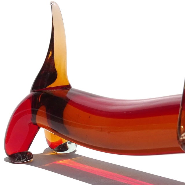 Mid 20th Century Murano Vintage Sommerso Red Orange Italian Art Glass Dachshund Puppy Dog Figure Sculpture For Sale - Image 5 of 11