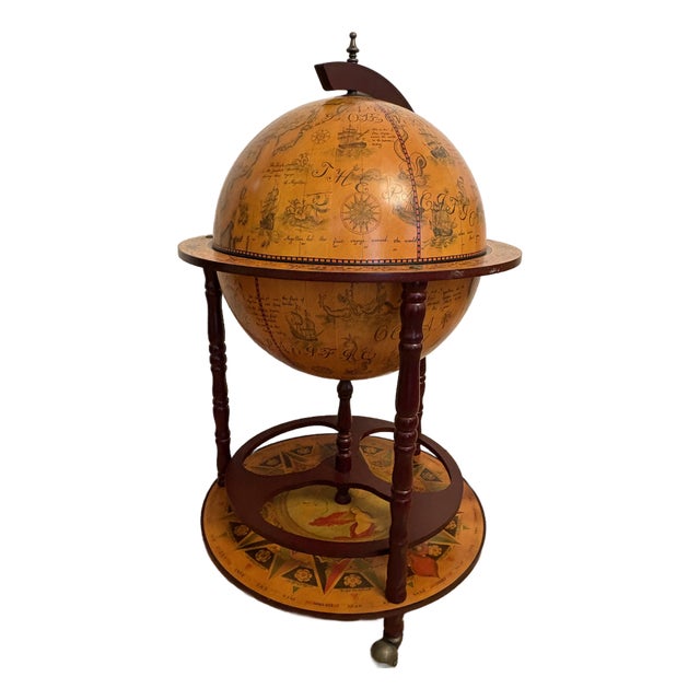 Vintage Globe Liquor Cart on Wheels For Sale
