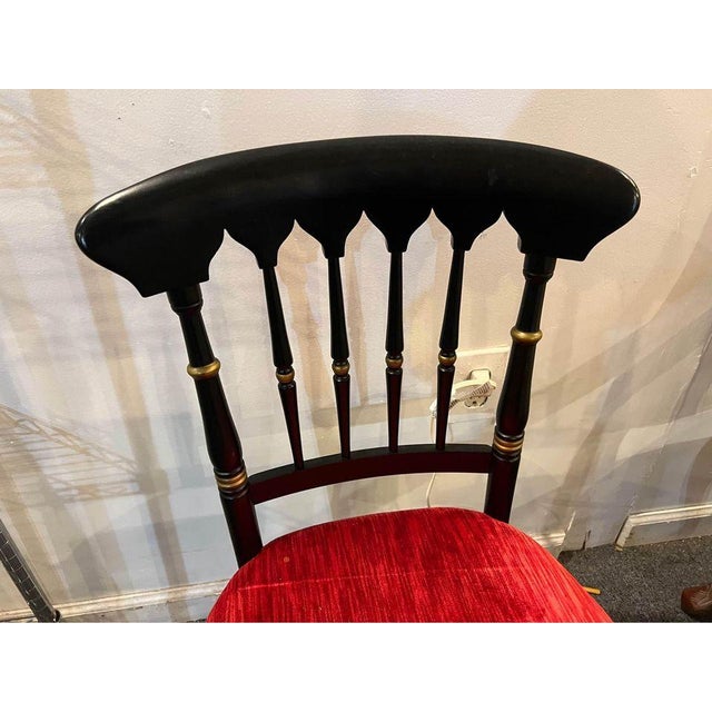 Vintage Spindle Back Glazed Black Side Chair By Tell City Chair Co Solid wood frame, red velvet seat Sturdy and...