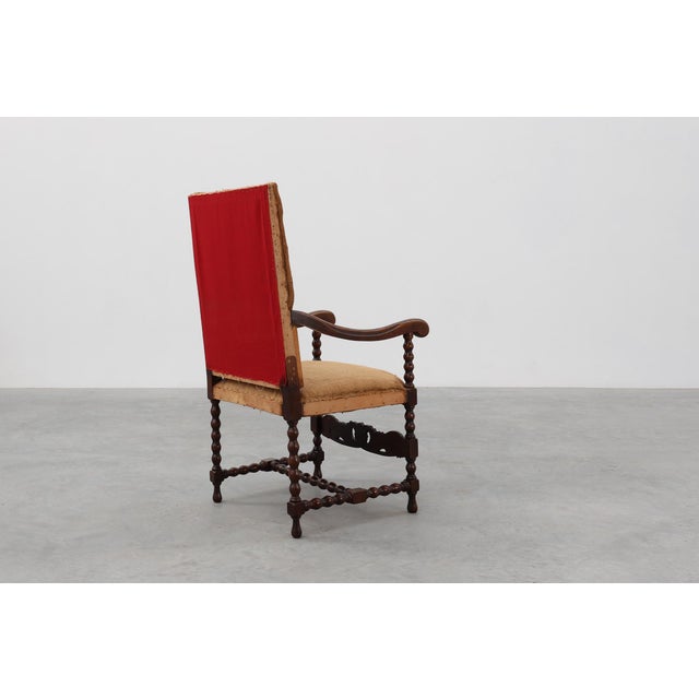 Antique Belgian Baroque Armchair in Wood and Leather, 1700s For Sale - Image 14 of 17