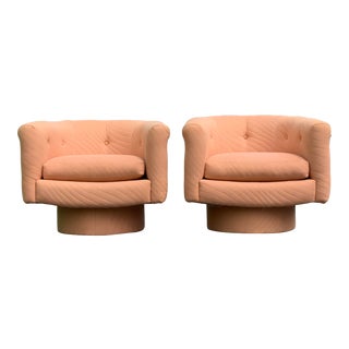 1970s Milo Baughman Style Tufted Swivel Lounge Chairs - a Pair For Sale