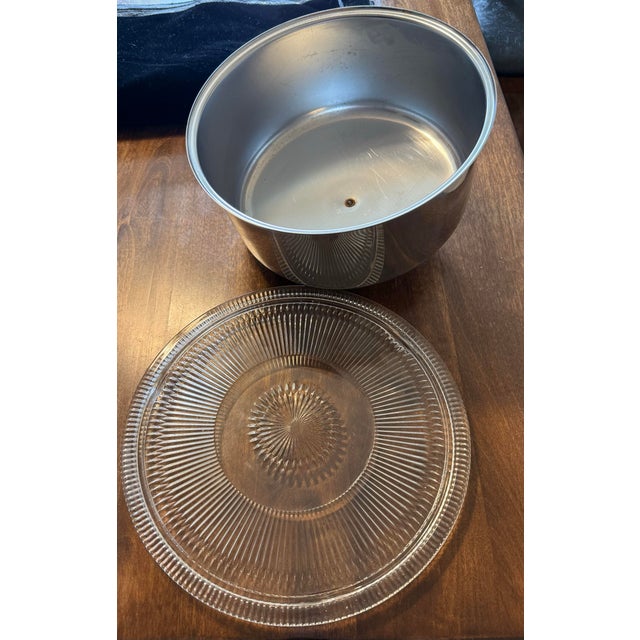 Mid 20th Century Jeanette Glass Anniversary Cake Plate With Stainless Steel Cover For Sale - Image 10 of 12