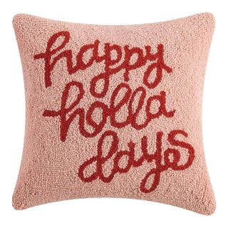 Happy Holladays Hook Pillow 16" x 16" For Sale