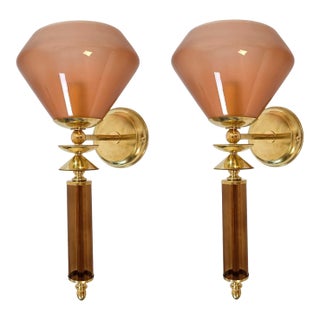 1980s Pair of Terracotta Glass Sconces For Sale