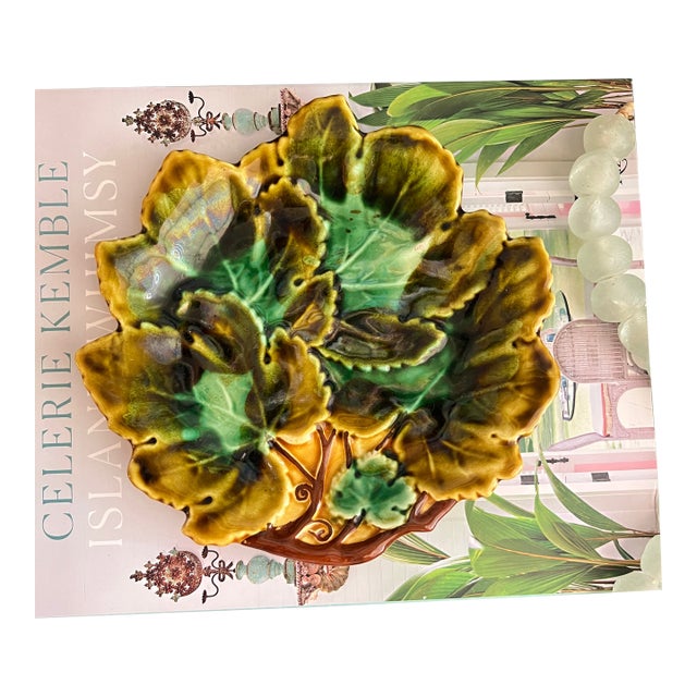 Early 20th Century Majolica Josef Steidl Znaim Leaf Plate For Sale