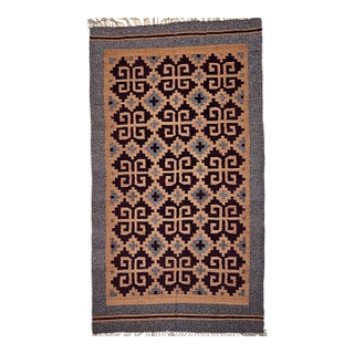 Vintage Native American Navajo Rug, Handwoven Wool, Allover Geometric Pattern, 3x6 For Sale