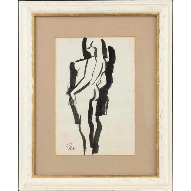 Remo Brindisi, Nude Figurative Composition, 1970s, Ink Drawing, Framed For Sale