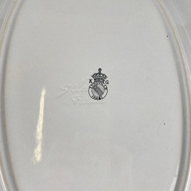 Ceramic Oval Réverbère Platter with Rose Motif and Flat End from KG Lunéville, 1980s For Sale - Image 7 of 8