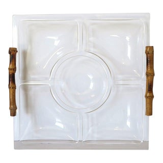 Bamboo and Acrylic Sectional Serving Tray Bowl the Style of Gucci, 1977 For Sale