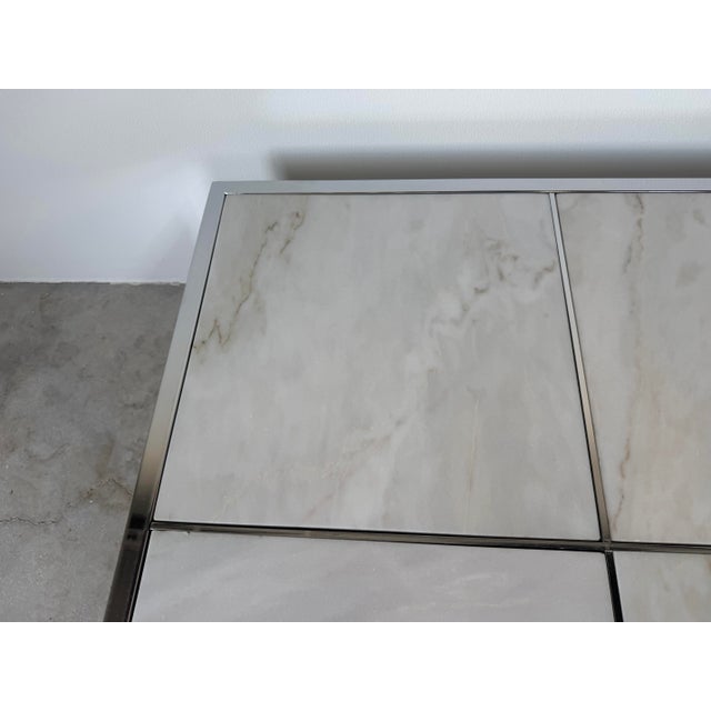 Silver 1970s Leon Rosen for Pace Collection Portuguese Marble & Polished Stainless Steel Coffee Table For Sale - Image 8 of 13
