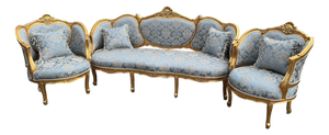1940 European Louis XVI Gold Beech Sofa Set - 3 Pc