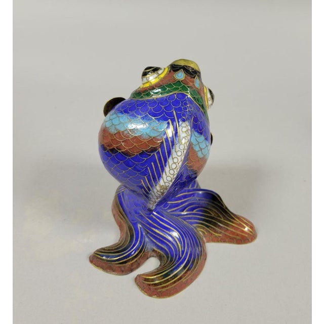 Japanese Vintage Blue With Gold Gilt Cloisonne Coy Fish Figurine For Sale - Image 3 of 7