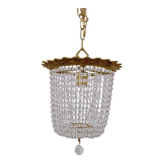 1930s Italian Bronze Beaded Basket Chandelier For Sale
