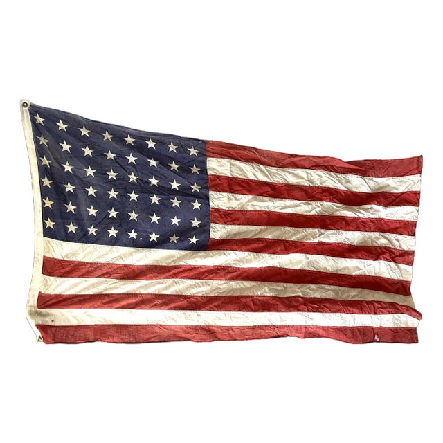 Vintage Early 1900s 48-Star American Flag – Sewn Cotton – Pre-1959 – 56" X 33" For Sale
