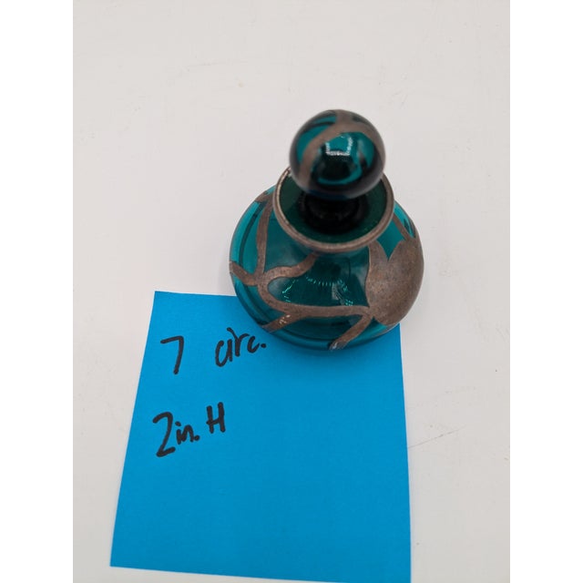 Mid 20th Century Art Nouveau Sterling Over Green Glass Bottle With Stopper For Sale - Image 9 of 9