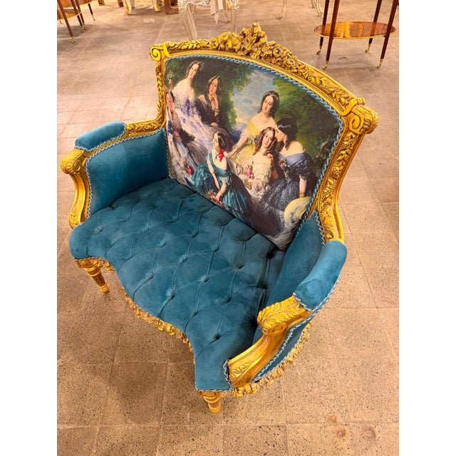 1960s Vintage French Louis XVI Style Tuffed Bergere Victorian Armchair For Sale - Image 5 of 7