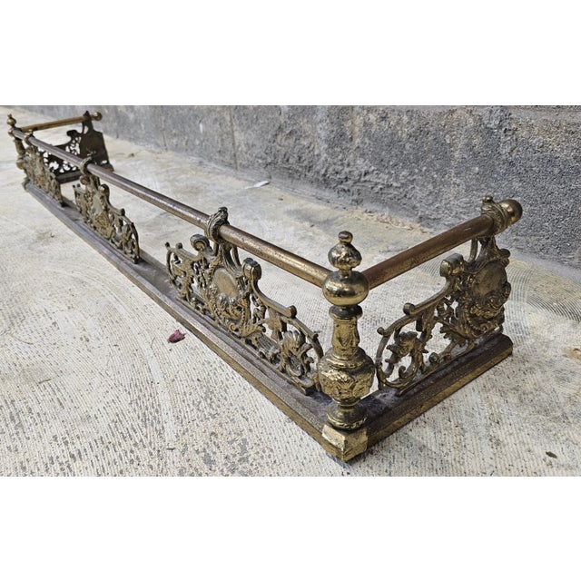 Metal Early 20th Century Renaissance Revival Style Brass Fire Fender For Sale - Image 7 of 10
