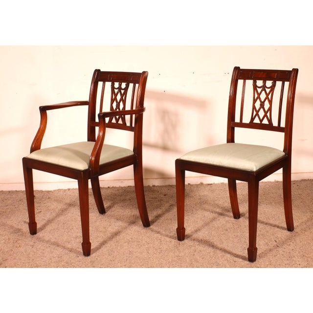 Hepplewhite Style Chairs and Armchairs in Mahogany, 1890s, Set of 12 For Sale - Image 9 of 13