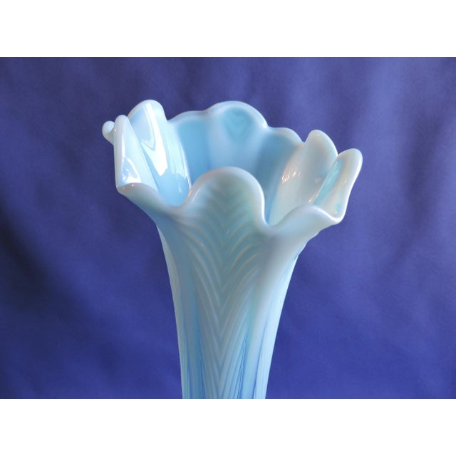 Circa 1908 Northwood Blue Opalescent Swung Glass Feathers Vase Chairish