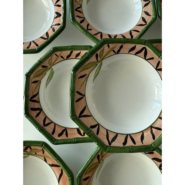 Vintage Palm Beach Regency Desert Bowls With Leopard and Bamboo Edge Decoration - Set of 8 For Sale - Image 4 of 6