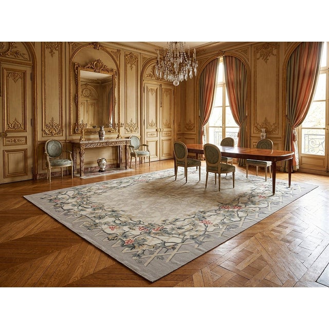 9x12 Vintage Aubusson Flat Weave Wool Rug, Grey Grapevine Trellis For Sale - Image 11 of 12