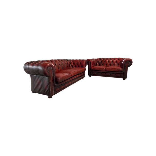 Vintage Chesterfield Sofas in Red Leather, Set of 2 For Sale - Image 9 of 11