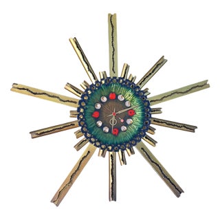 Clock in Enameled Copper and Iron with Sunrays, 1950s For Sale