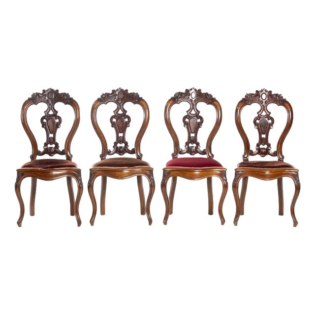 19th Century Romantic Chairs in Rosewood, Set of 4 For Sale