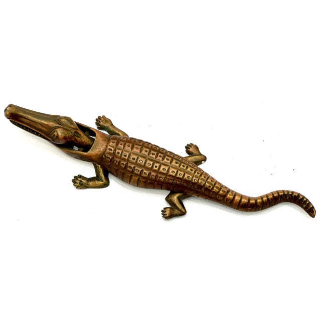 Bronze Unusual Antique Solid Cast Bronze Figurative Crocodile Table Top Nut Cracker - Large Size - 15 Inches Long For Sale - Image 8 of 12