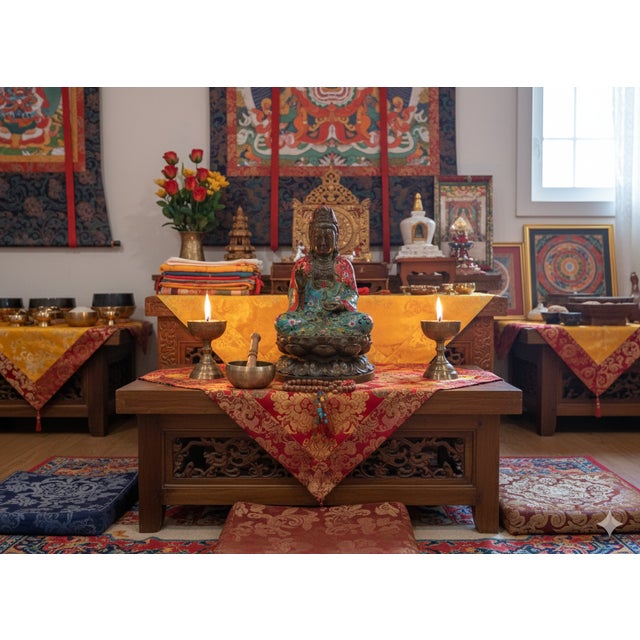 Vintage Cloisonne Enamel Lotus Base Bodhisattva Metal Buddha Statue For Sale - Image 12 of 16