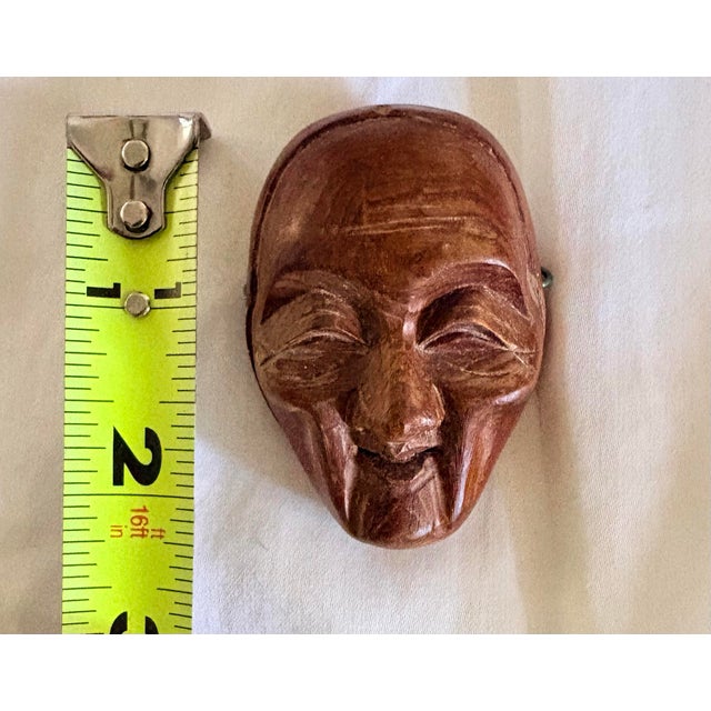 1970s Miniature Japanese Traditional Noh Mask Omen Kabuki, Hand Carved Wood, 2.25” H For Sale - Image 4 of 7