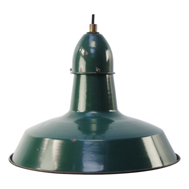 Vintage Industrial French Petrol Green Enamel Factory Pendant from Sammode, France For Sale