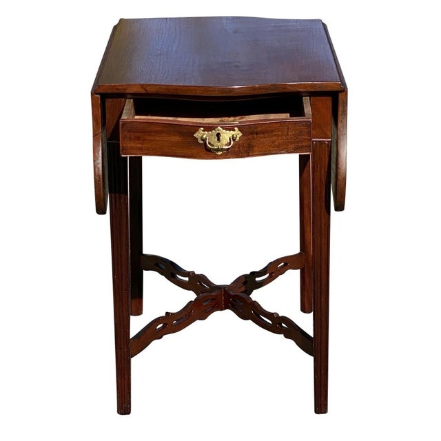 Antique Chippendale Style Mahogany Drop Leaf Pembroke Table With Pierced Stretcher For Sale - Image 4 of 12